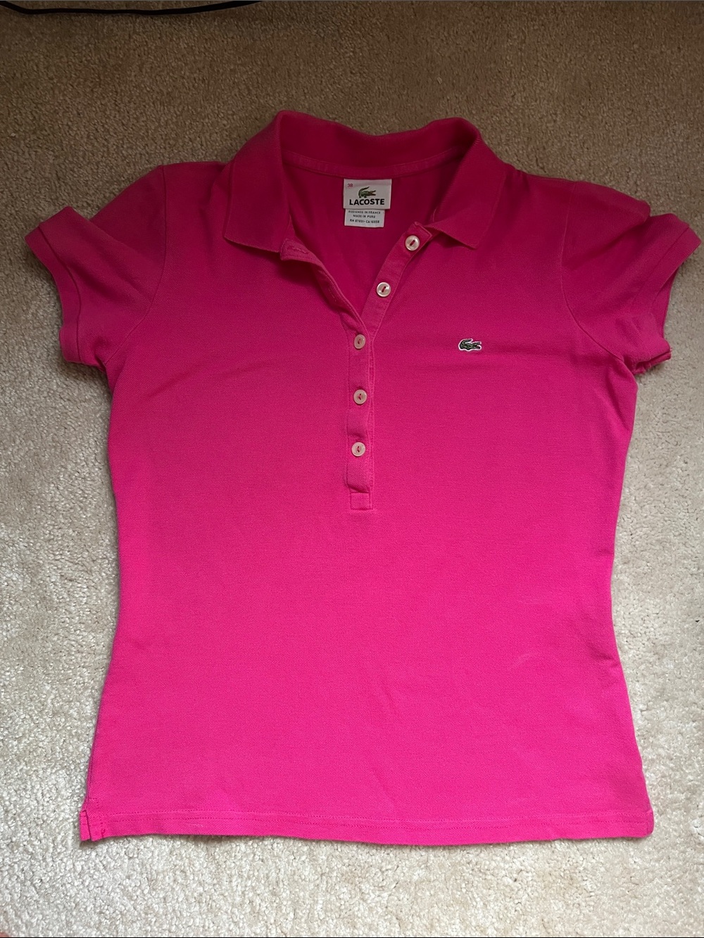 Lacoste Women's Hot Pink Short-Sleeve Polo Size 38 Medium